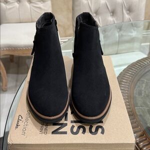 Clarks Elegant Black Suede Boots
